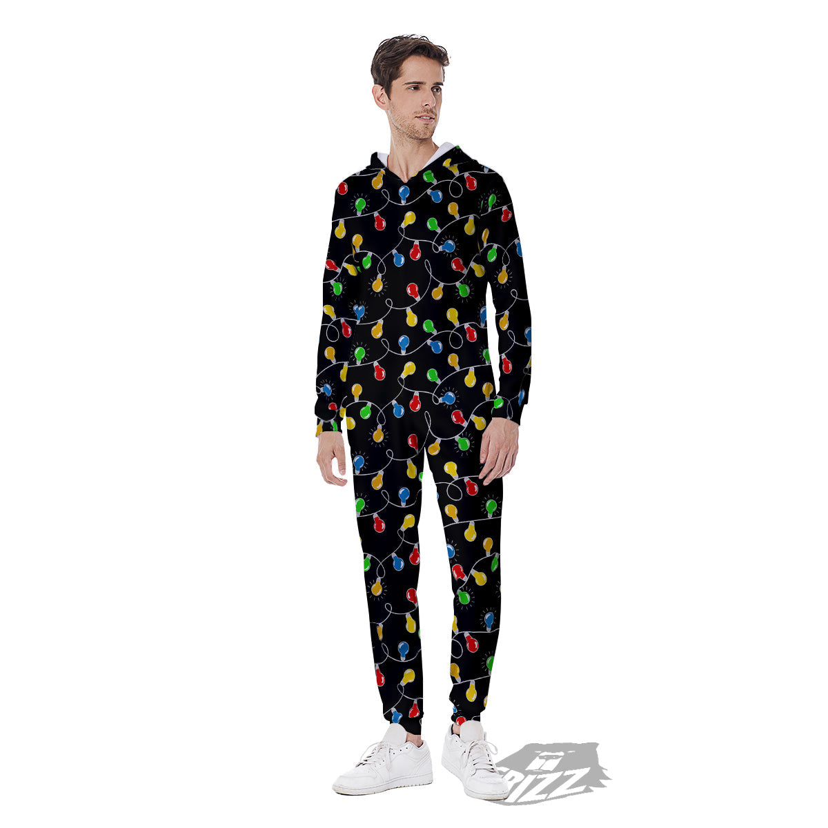 String Lights Colorful Christmas Print Men's Jumpsuit-grizzshop
