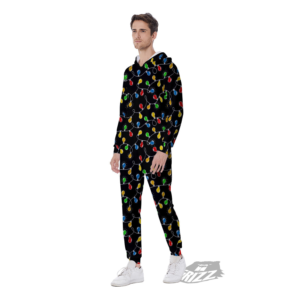String Lights Colorful Christmas Print Men's Jumpsuit-grizzshop