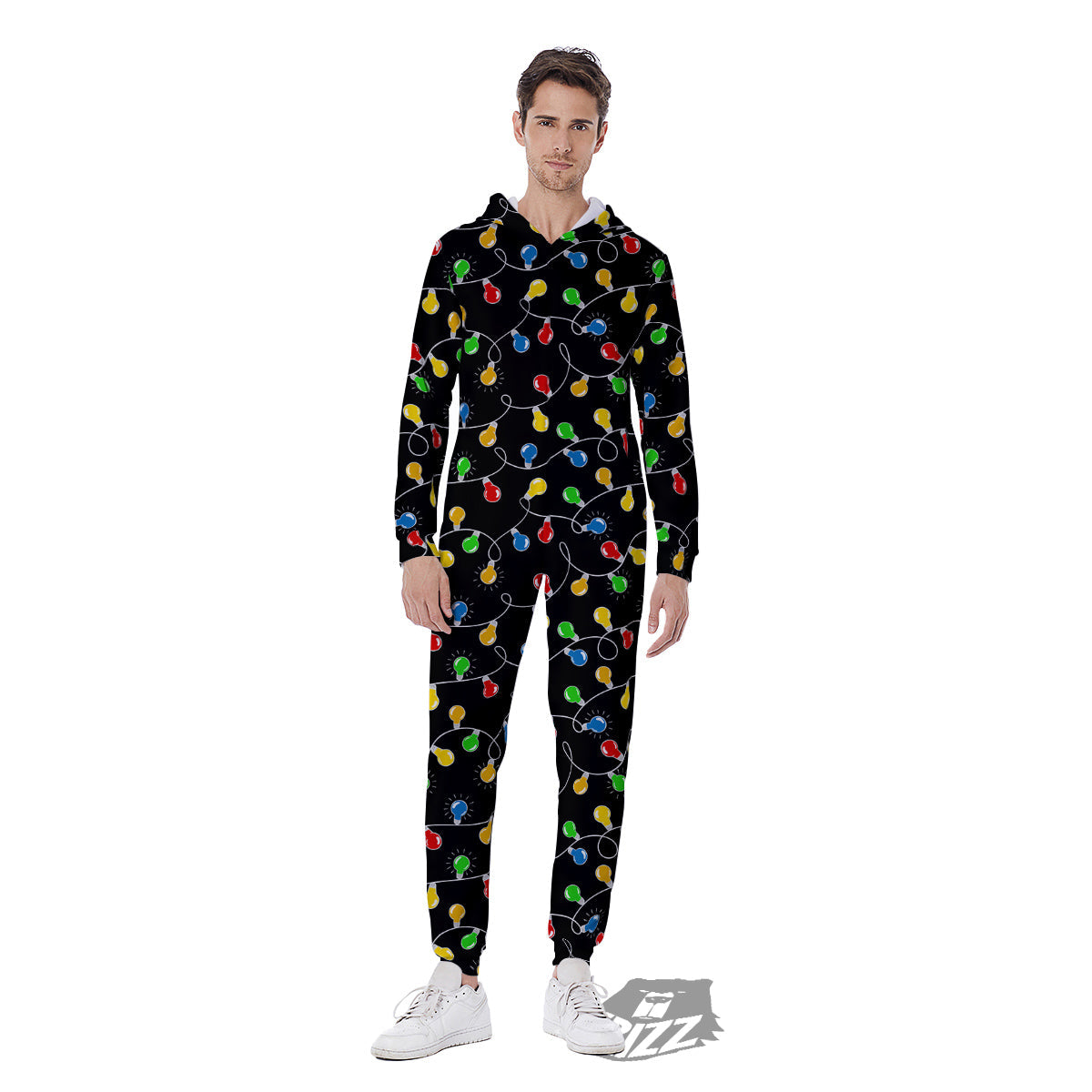 String Lights Colorful Christmas Print Men's Jumpsuit-grizzshop