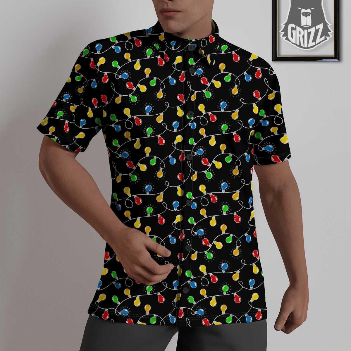 String Lights Colorful Christmas Print Untucked Shirts-grizzshop