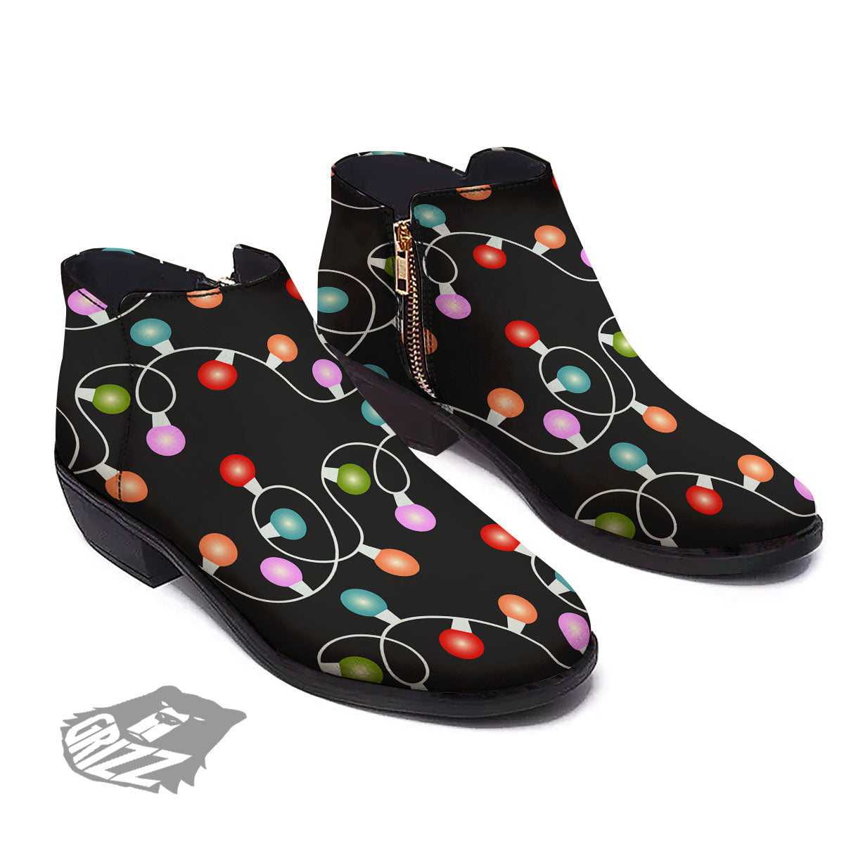 String Lights LED Christmas Print Ankle Boots-grizzshop