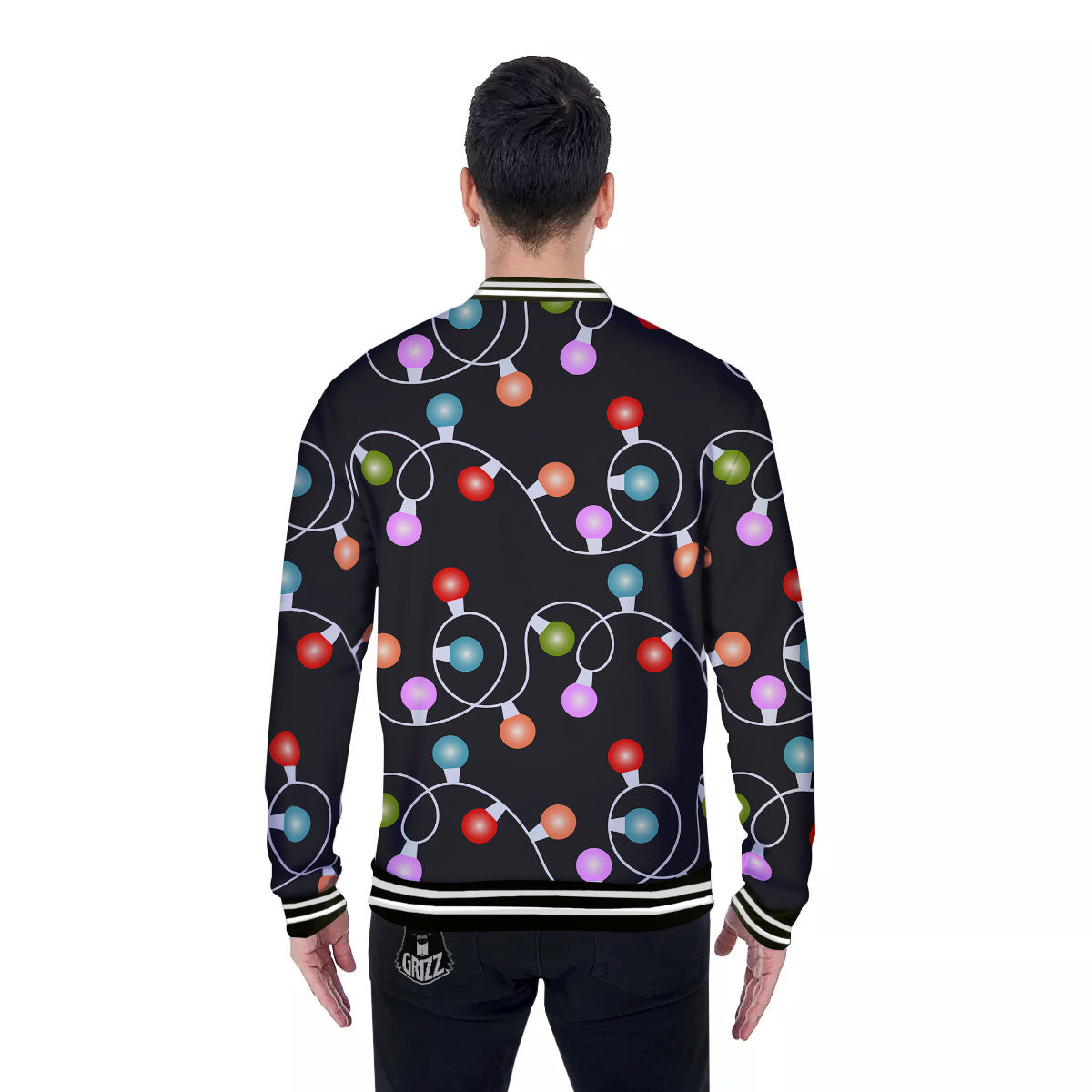 String Lights LED Christmas Print Baseball Jacket-grizzshop