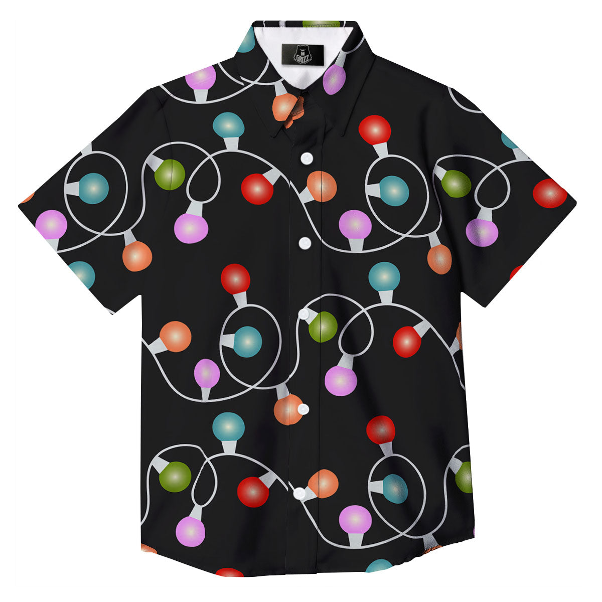 String Lights LED Christmas Print Button Up Shirt-grizzshop
