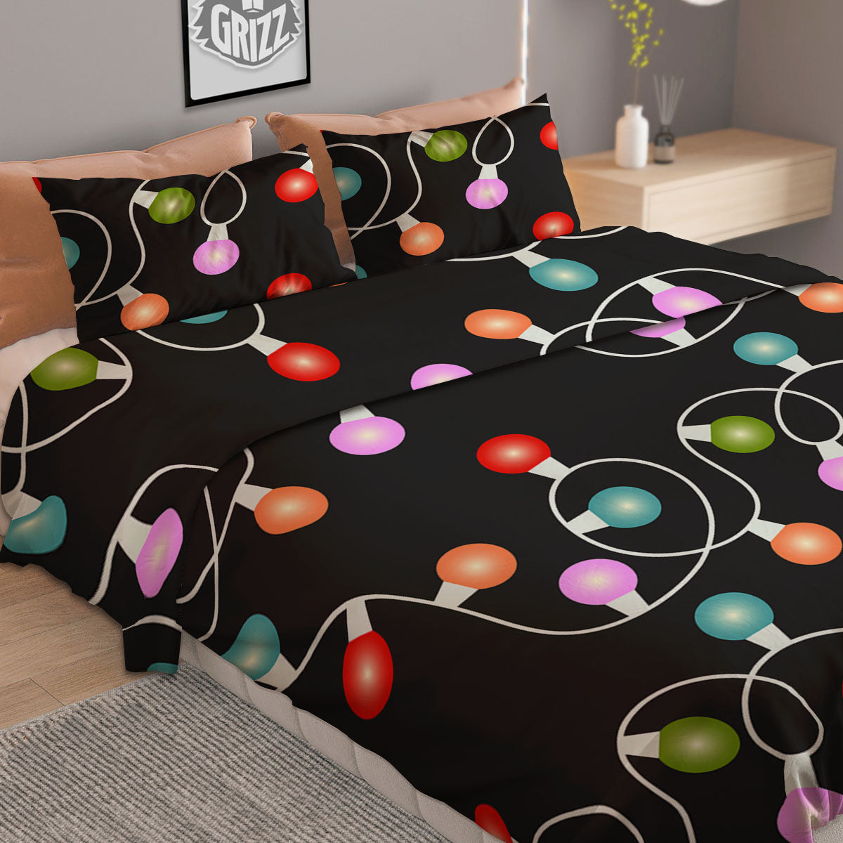String Lights LED Christmas Print Duvet Cover Bedding Set