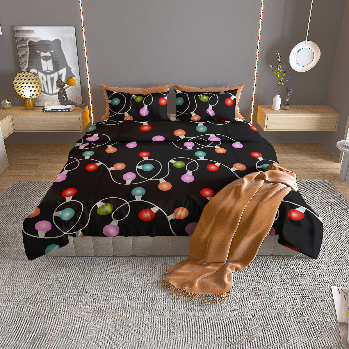 String Lights LED Christmas Print Duvet Cover Bedding Set