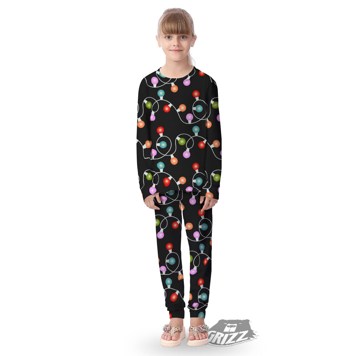 String Lights LED Christmas Print Kid's Pajamas-grizzshop