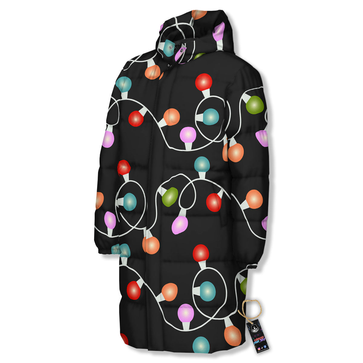 String Lights LED Christmas Print Long Down Jacket-grizzshop