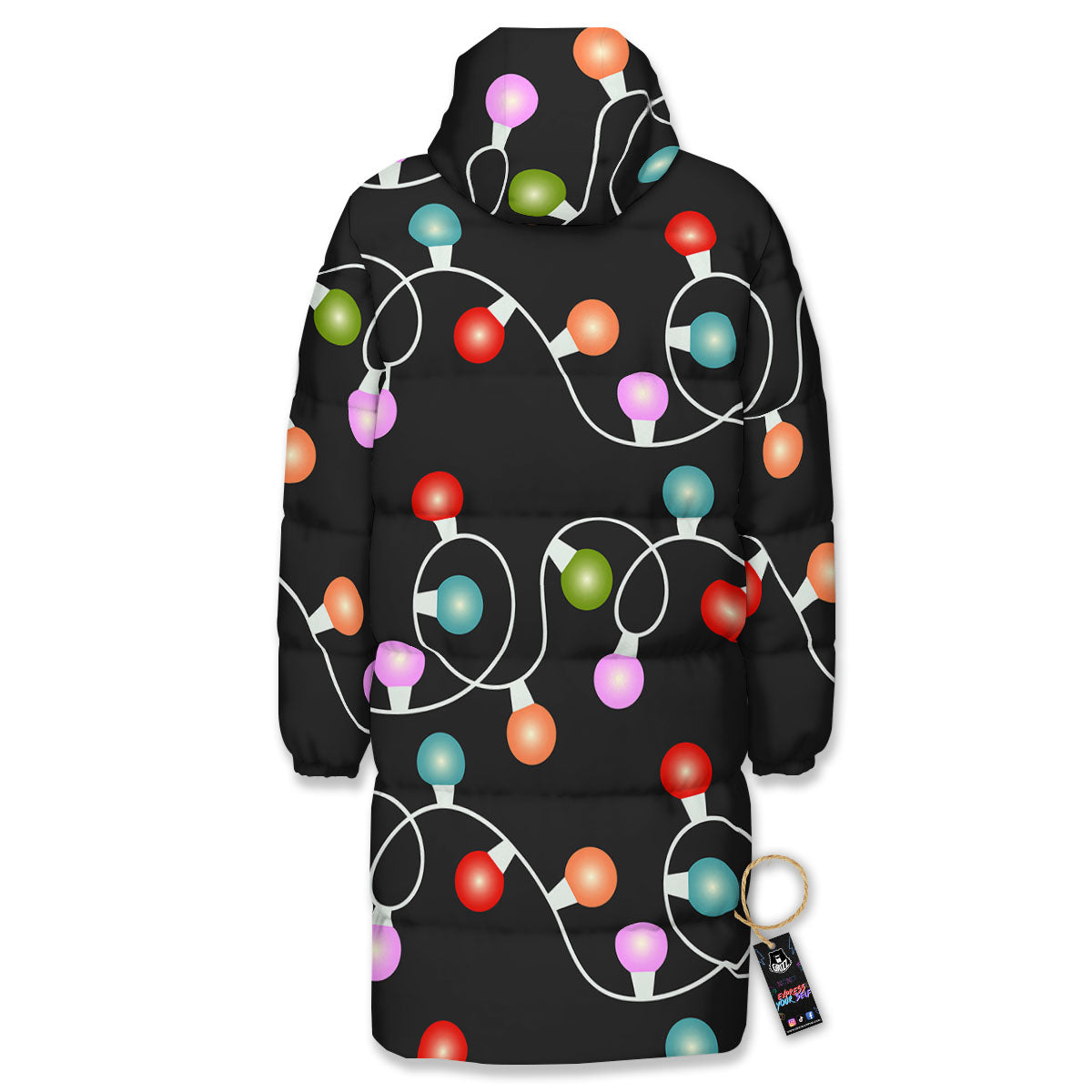 String Lights LED Christmas Print Long Down Jacket-grizzshop