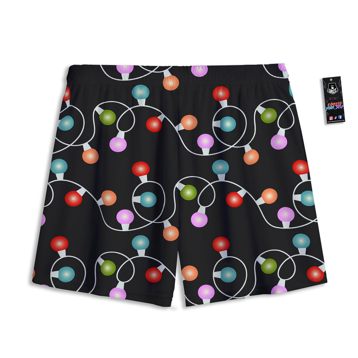 String Lights LED Christmas Print Mesh Shorts