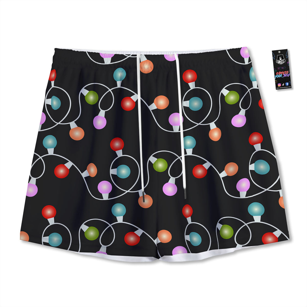 String Lights LED Christmas Print Mesh Shorts