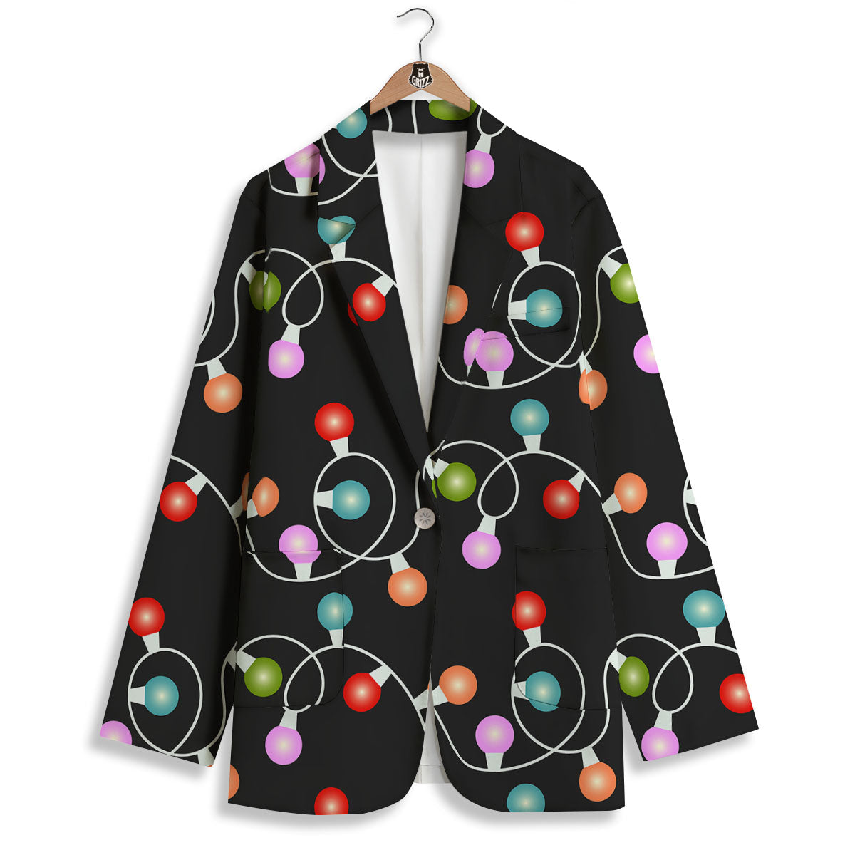 String Lights LED Christmas Print Women's Blazer-grizzshop