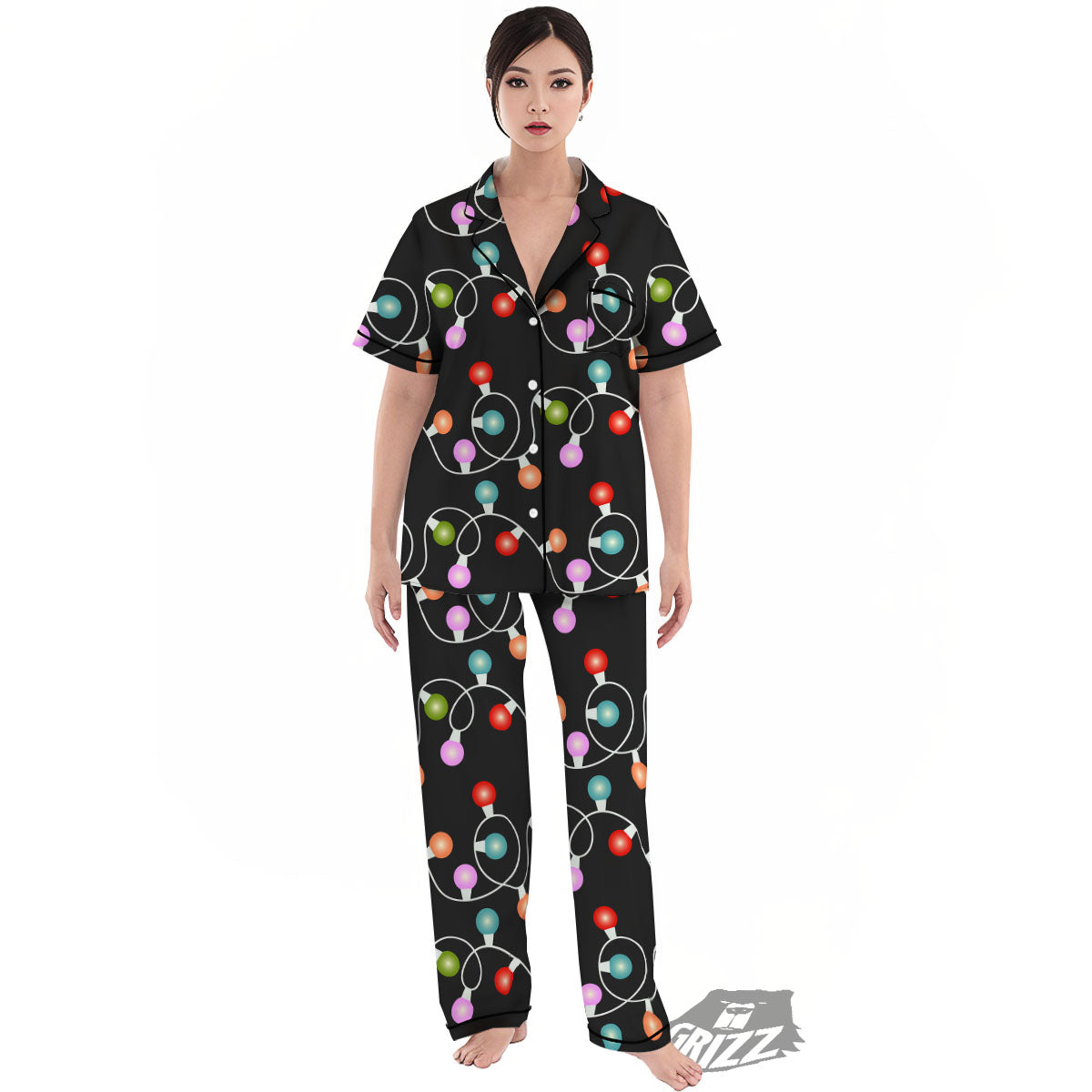 String Lights LED Christmas Print Women's Pajamas Set-grizzshop