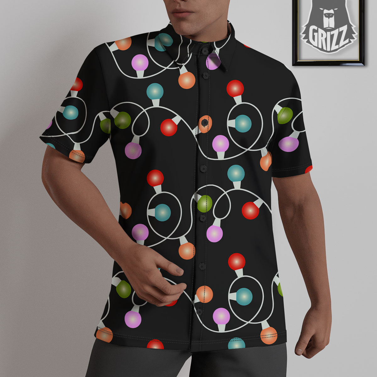 String Lights LED Christmas Print Untucked Shirts-grizzshop