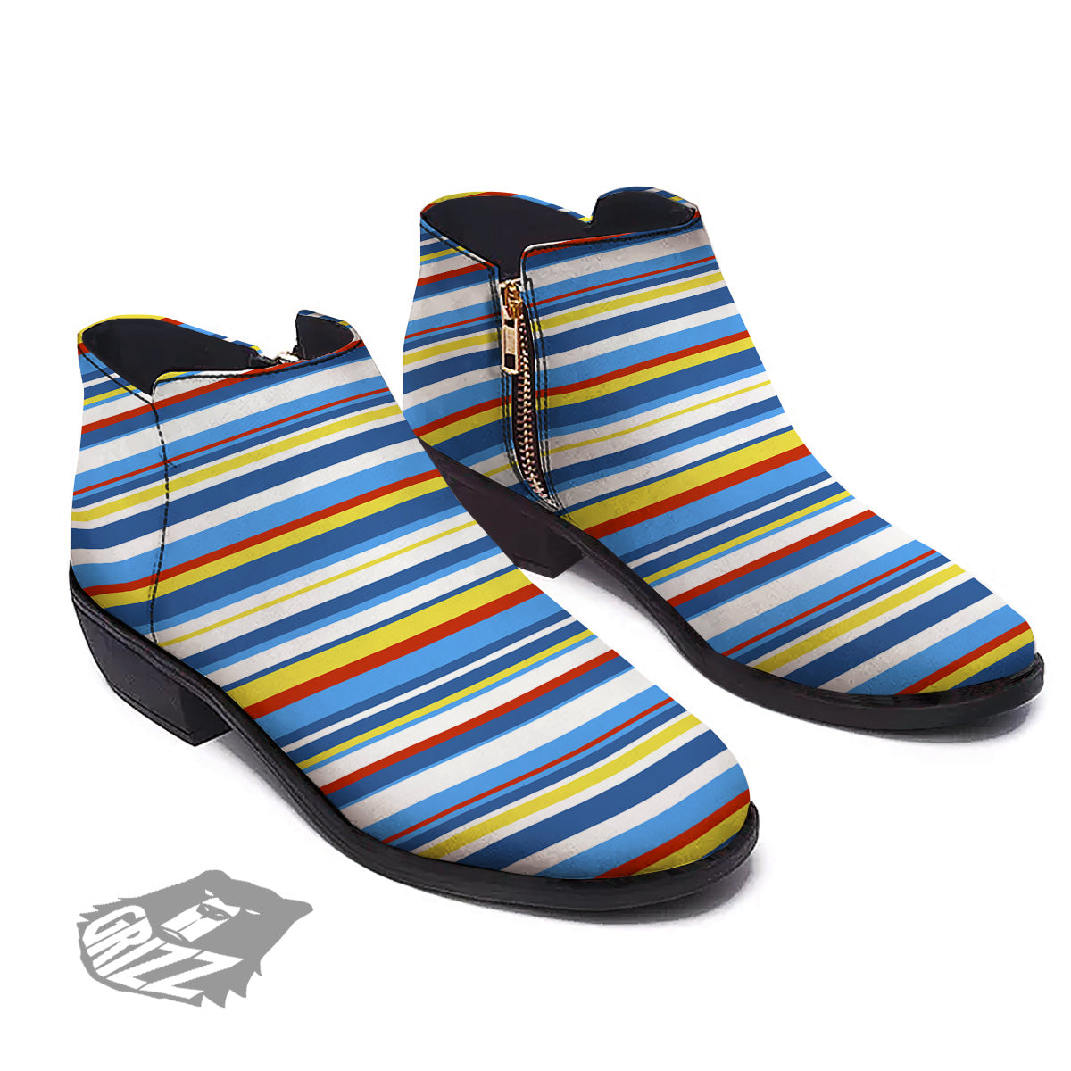 Stripe Autism Awareness Color Print Pattern Ankle Boots-grizzshop