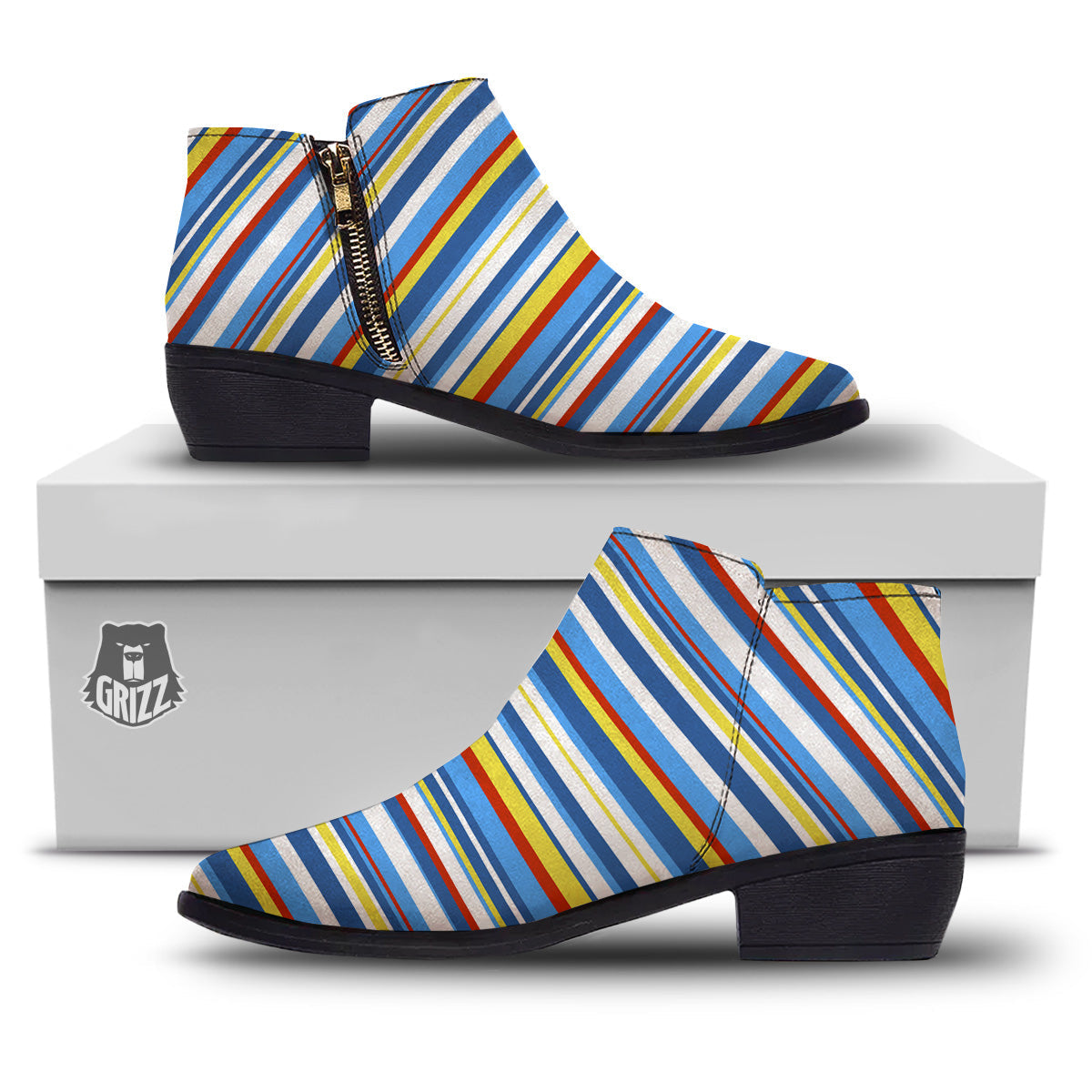 Stripe Autism Awareness Color Print Pattern Ankle Boots-grizzshop