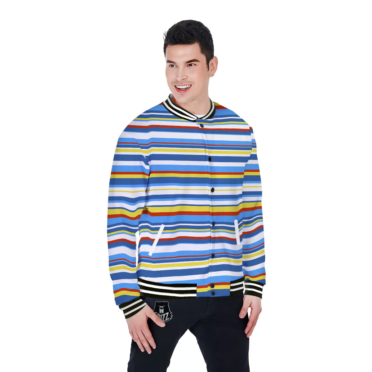 Stripe Autism Awareness Color Print Pattern Baseball Jacket-grizzshop