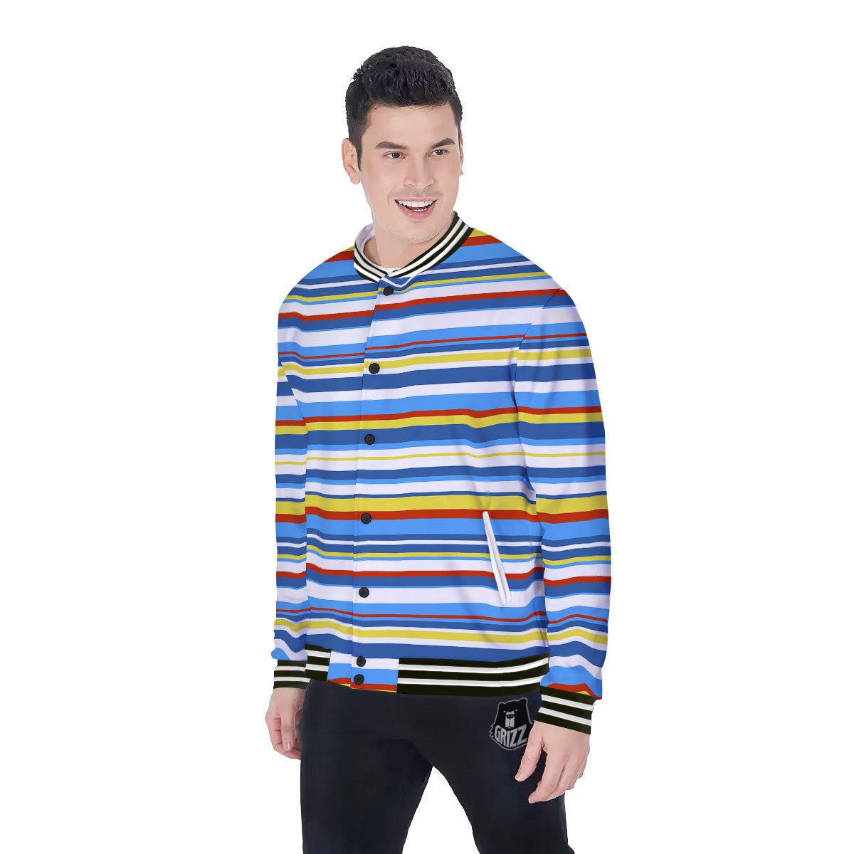 Stripe Autism Awareness Color Print Pattern Baseball Jacket-grizzshop