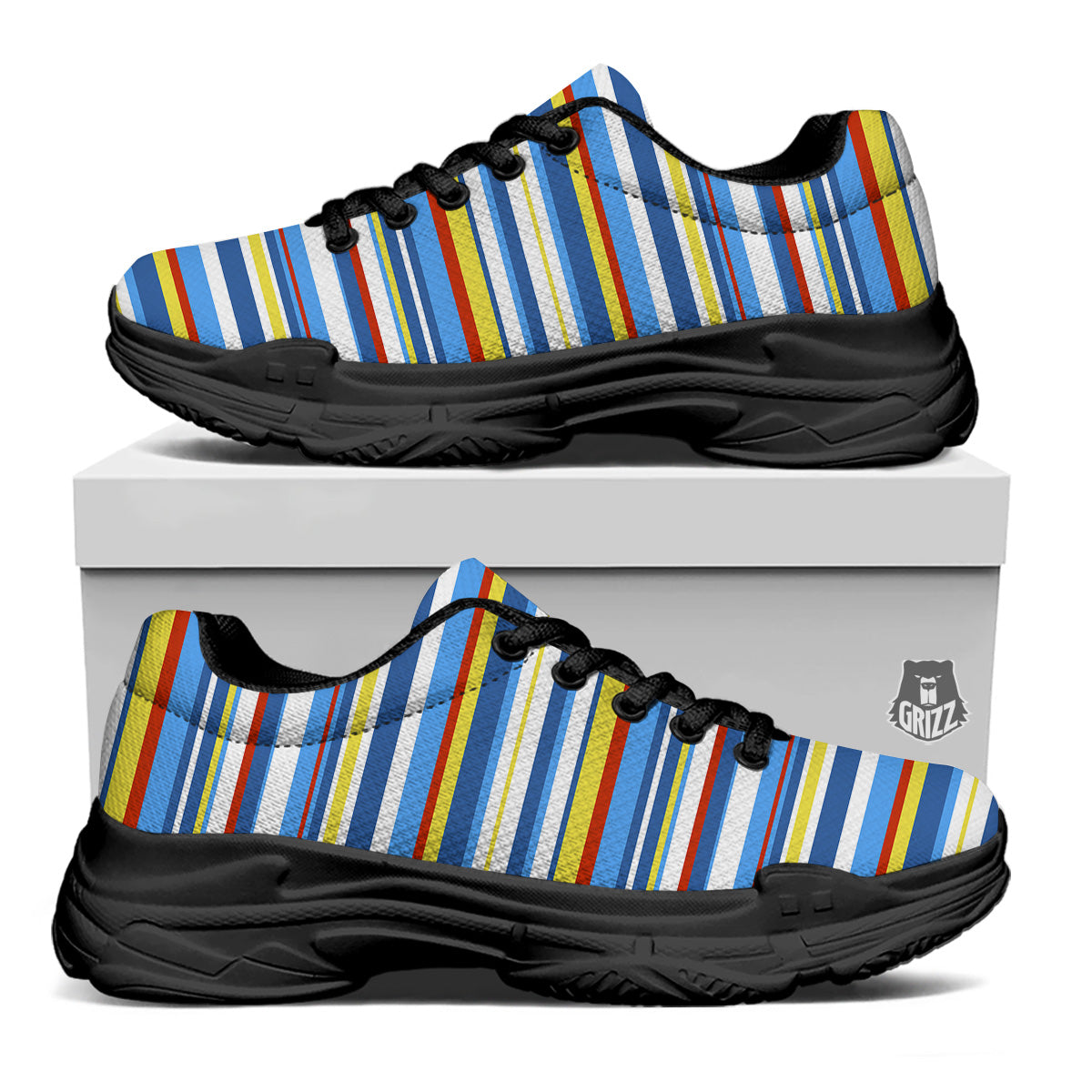 Stripe Autism Awareness Color Print Pattern Black Chunky Shoes-grizzshop
