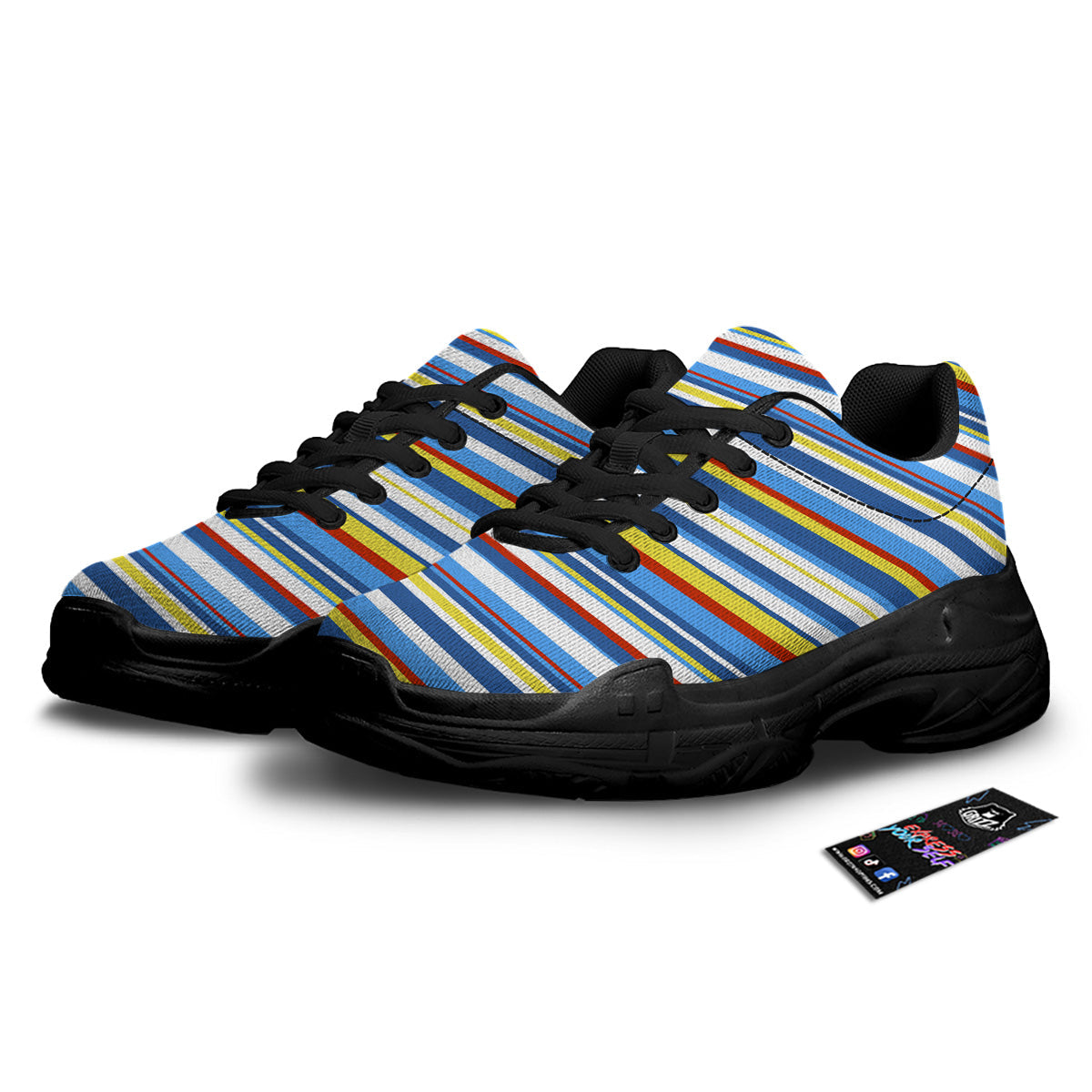 Stripe Autism Awareness Color Print Pattern Black Chunky Shoes-grizzshop