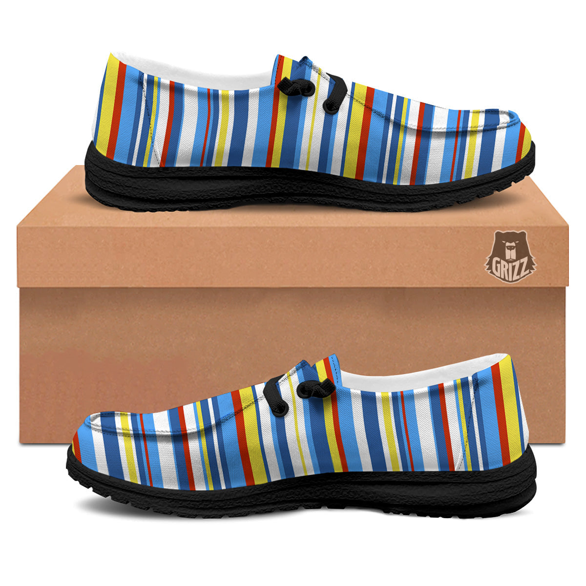 Stripe Autism Awareness Color Print Pattern Black Loafers-grizzshop