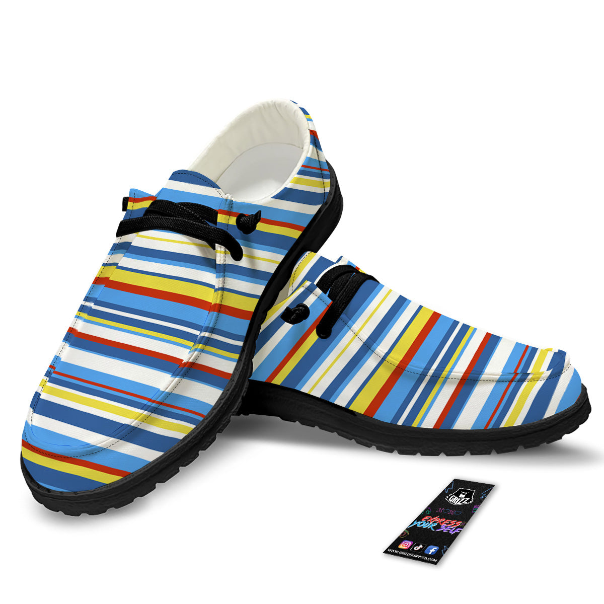Stripe Autism Awareness Color Print Pattern Black Loafers-grizzshop