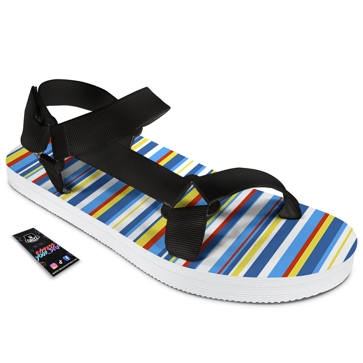 Stripe Autism Awareness Color Print Pattern Black Open Toe Sandals-grizzshop
