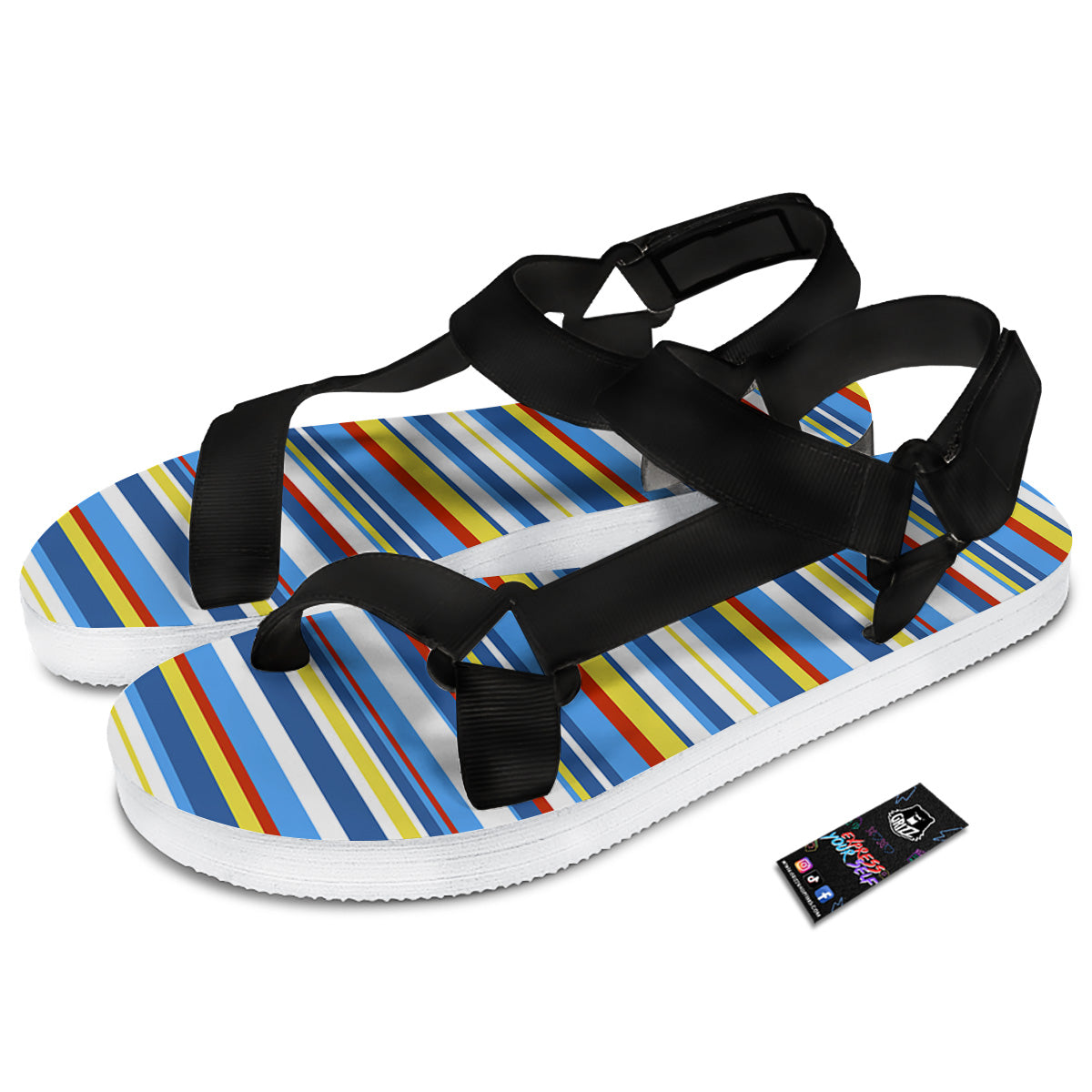 Stripe Autism Awareness Color Print Pattern Black Open Toe Sandals-grizzshop
