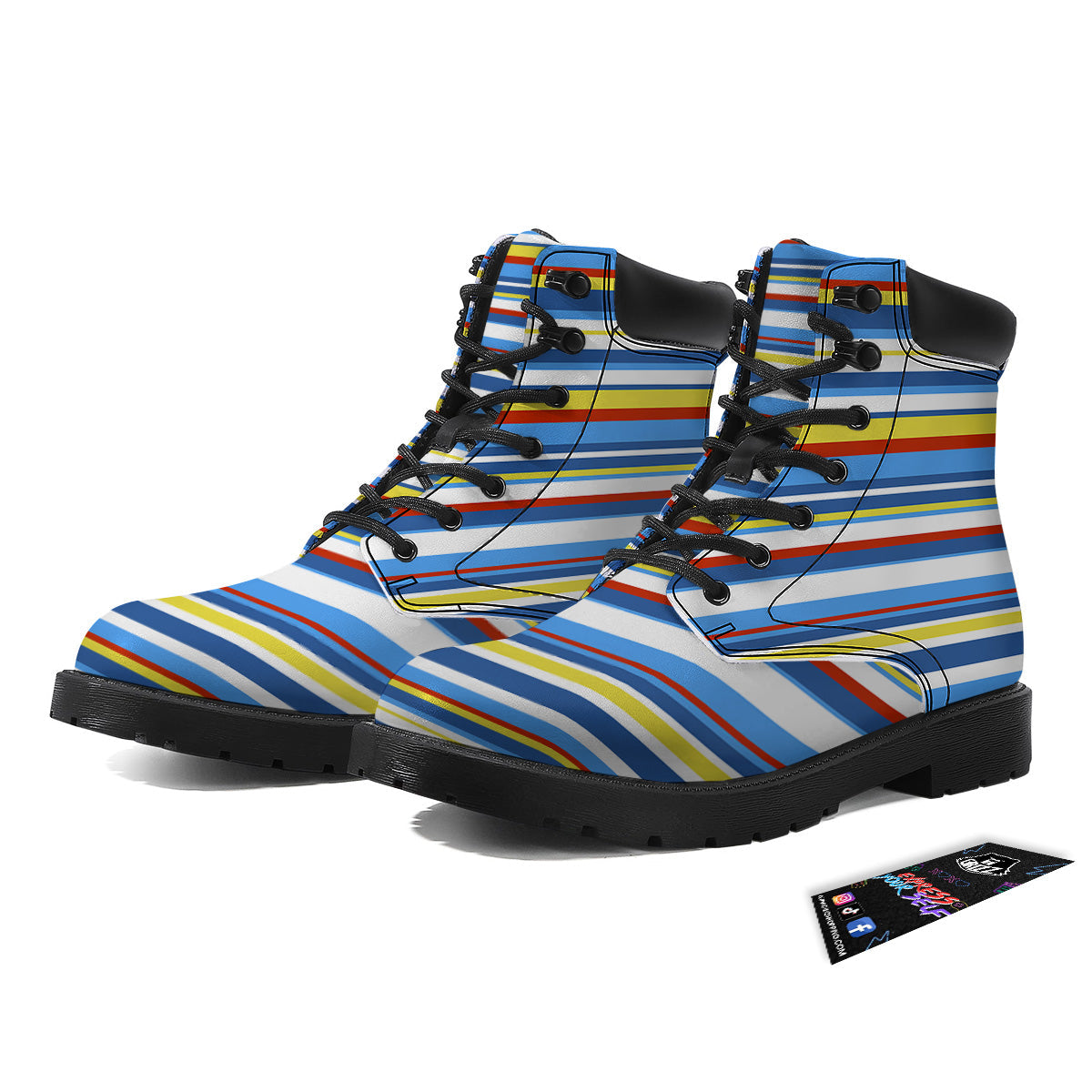Stripe Autism Awareness Color Print Pattern Boots-grizzshop