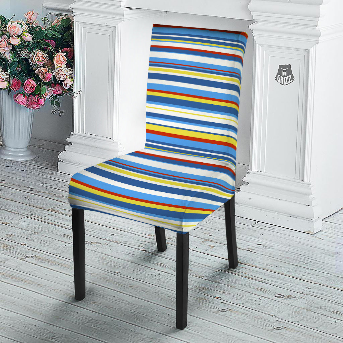 Stripe Autism Awareness Color Print Pattern Dining Chair Slipcover-grizzshop