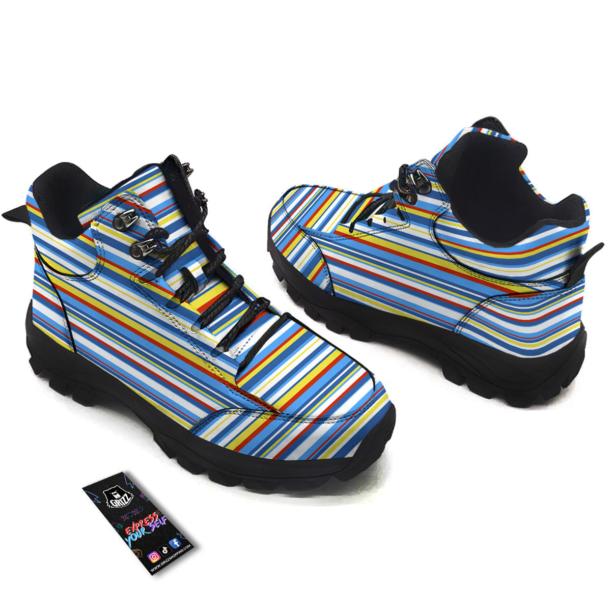 Stripe Autism Awareness Color Print Pattern Hiking Shoes-grizzshop