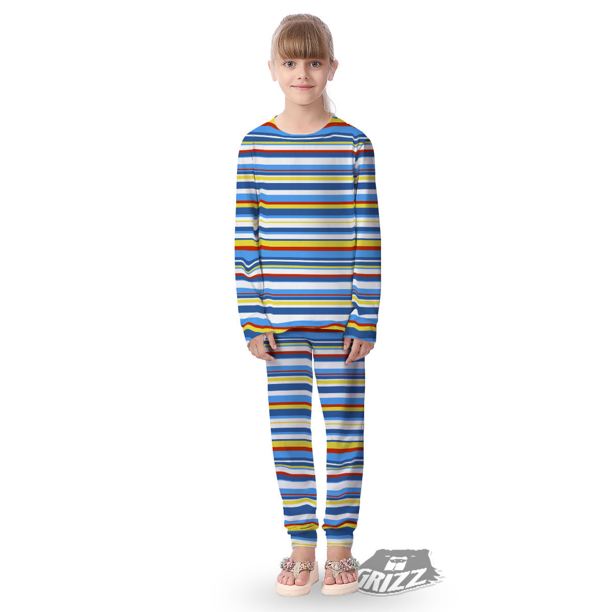 Stripe Autism Awareness Color Print Pattern Kid's Pajamas-grizzshop
