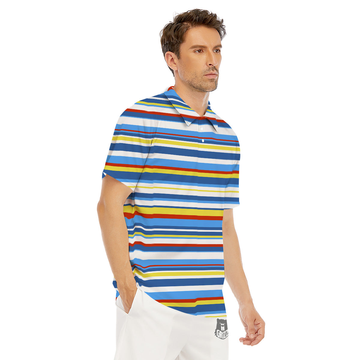 Stripe Autism Awareness Color Print Pattern Men's Golf Shirts-grizzshop