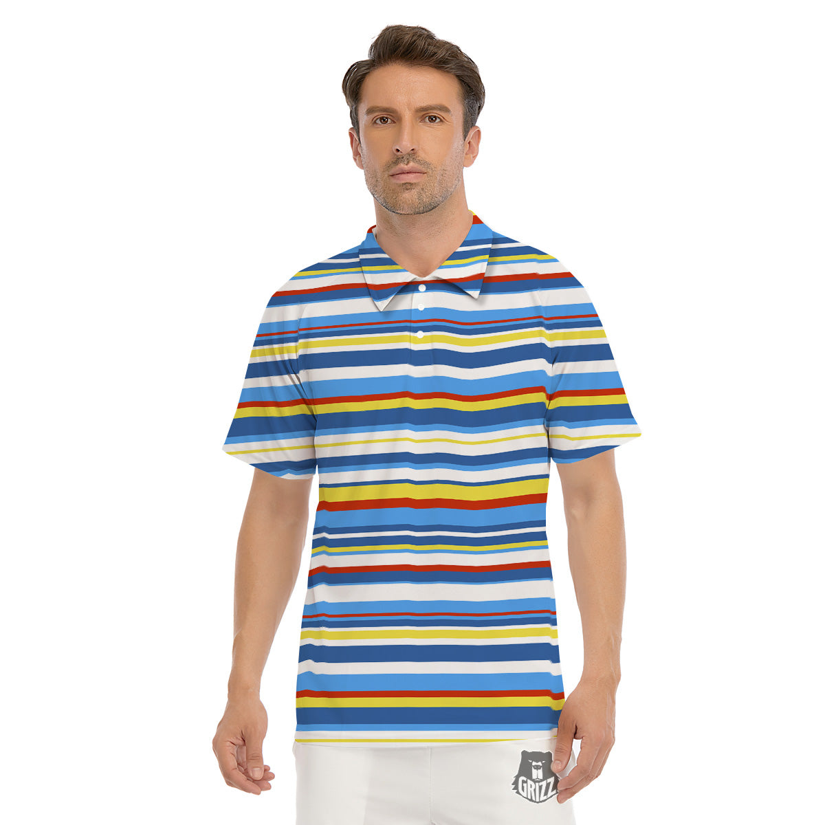 Stripe Autism Awareness Color Print Pattern Men's Golf Shirts-grizzshop