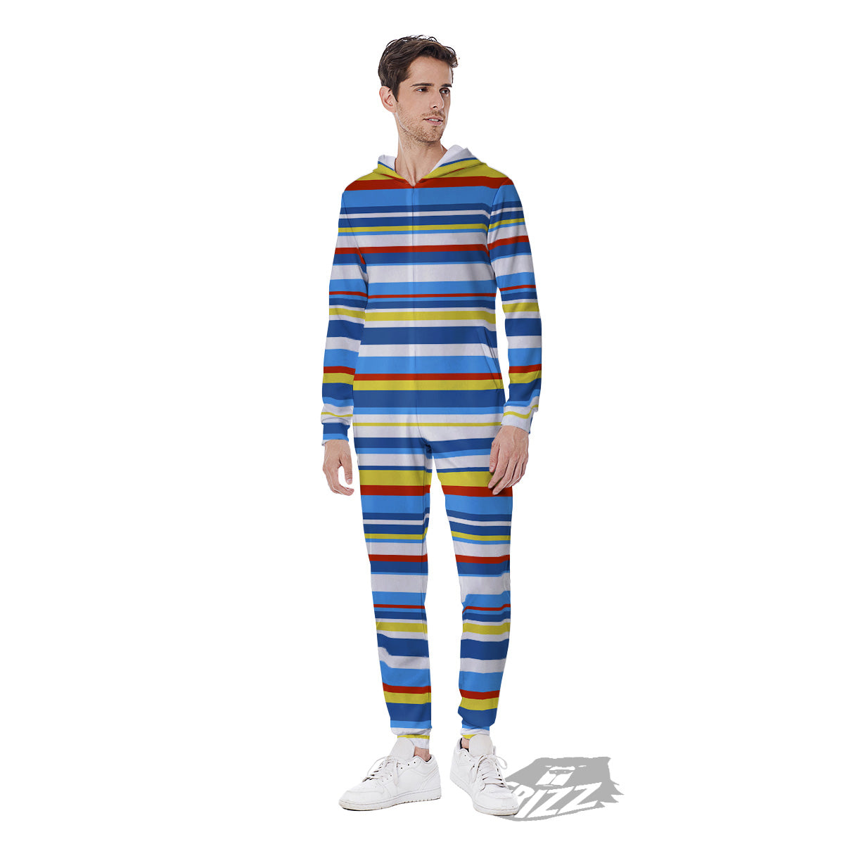 Stripe Autism Awareness Color Print Pattern Men's Jumpsuit-grizzshop