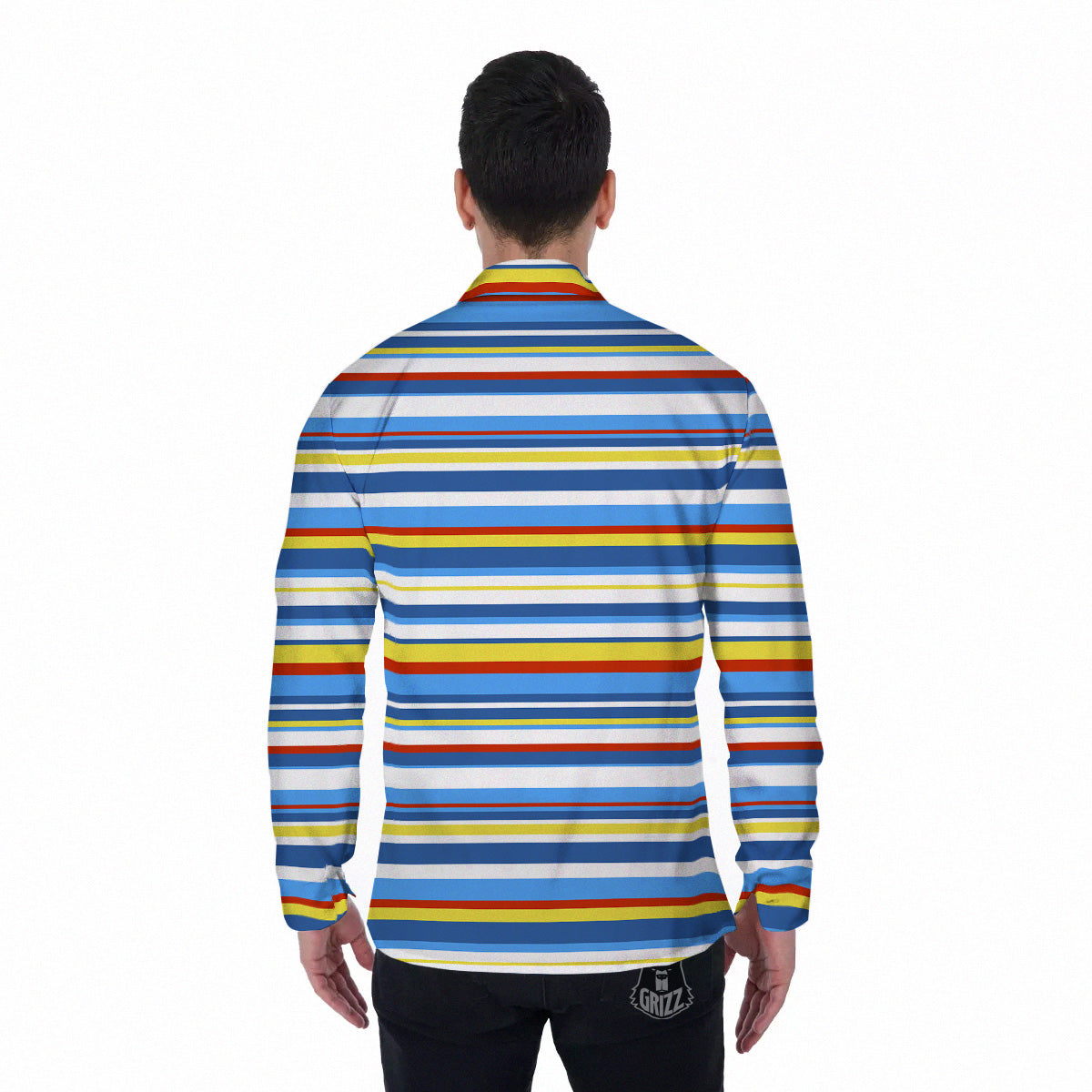 Stripe Autism Awareness Color Print Pattern Men's Long Sleeve Shirts-grizzshop