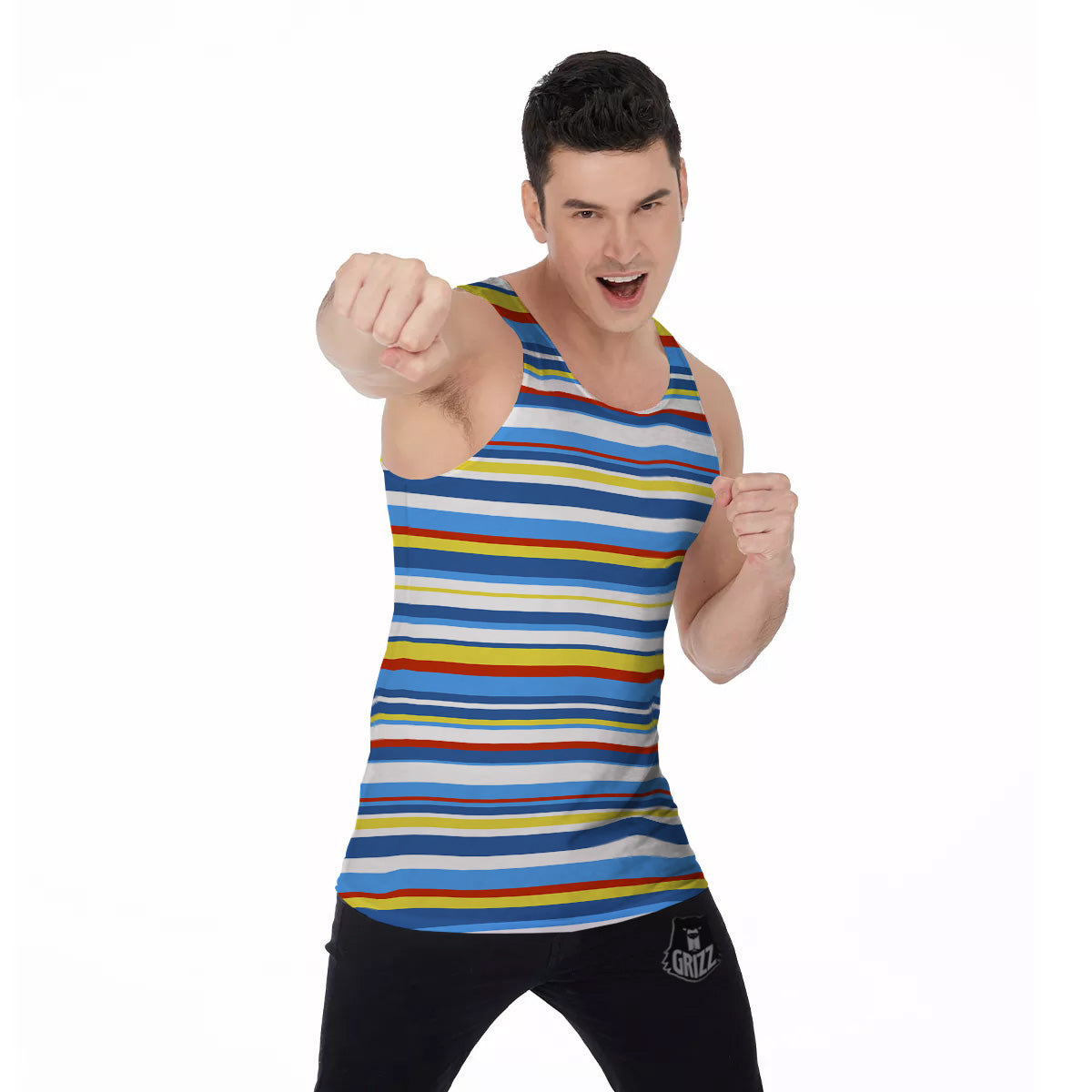 Stripe Autism Awareness Color Print Pattern Men's Tank Top-grizzshop