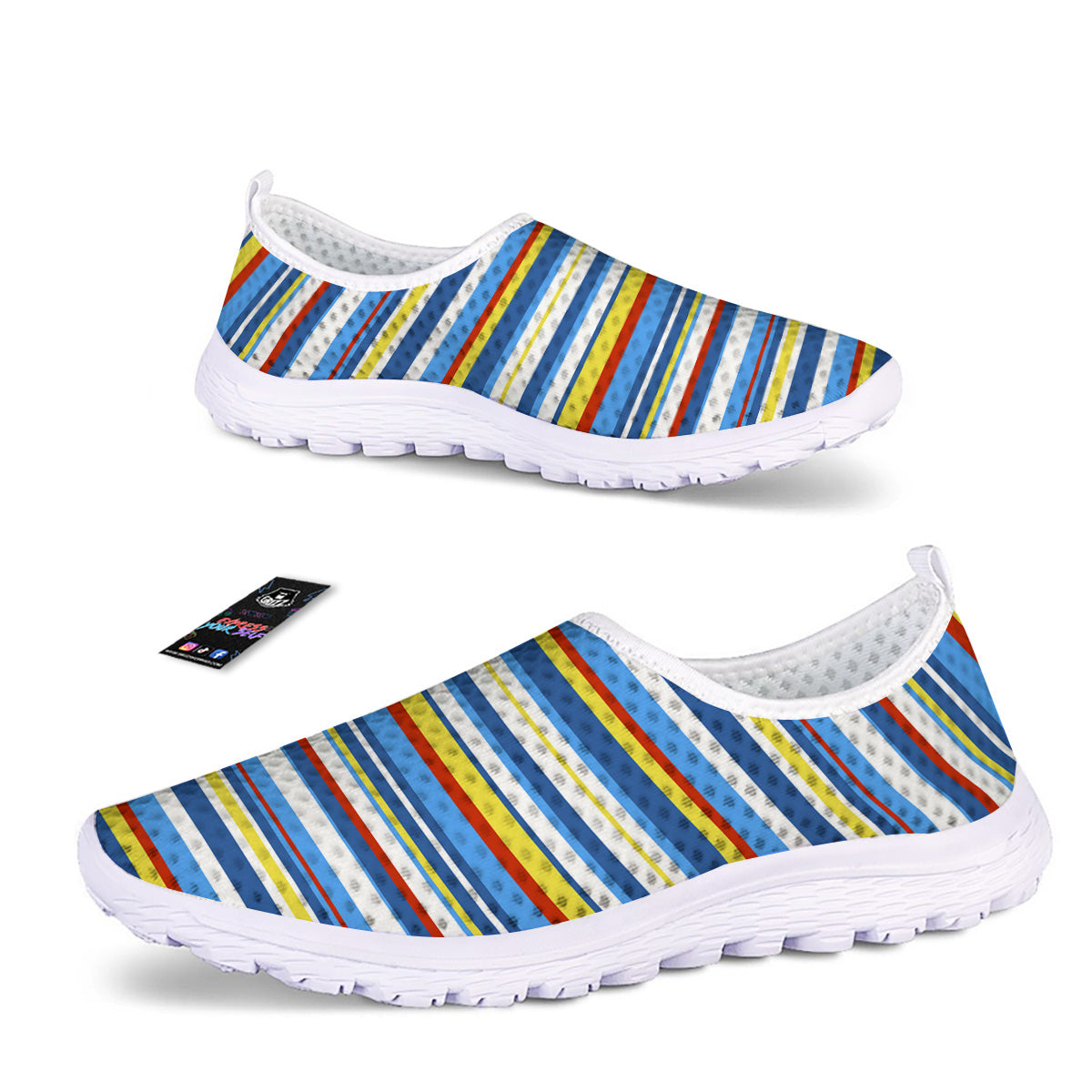 Stripe Autism Awareness Color Print Pattern Nurse Shoes-grizzshop