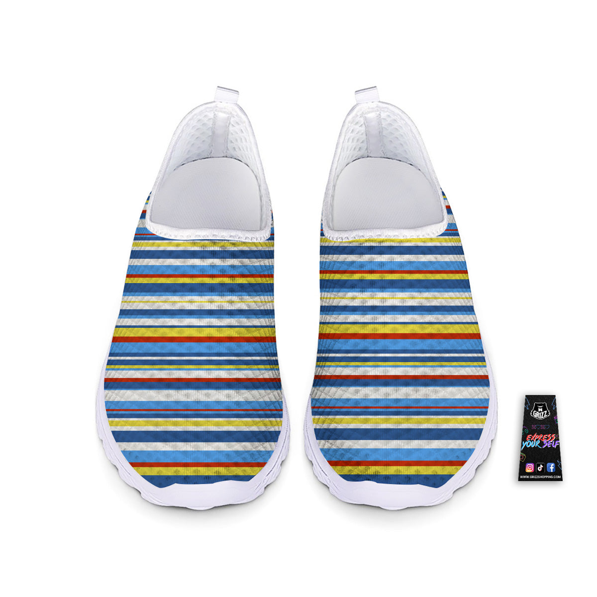 Stripe Autism Awareness Color Print Pattern Nurse Shoes-grizzshop