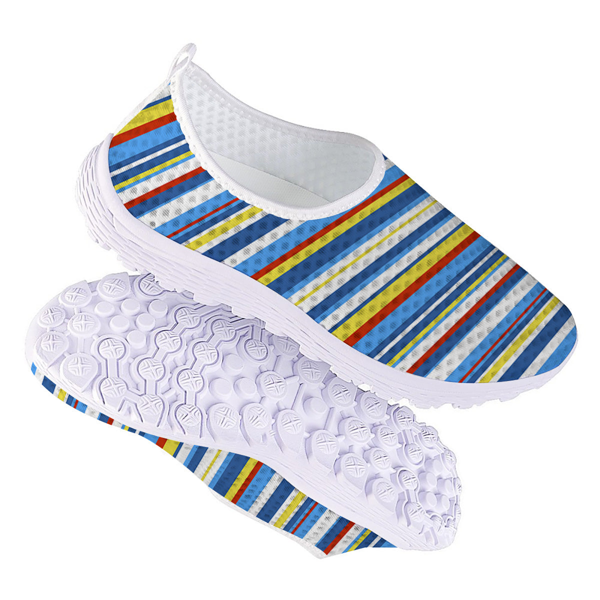Stripe Autism Awareness Color Print Pattern Nurse Shoes-grizzshop