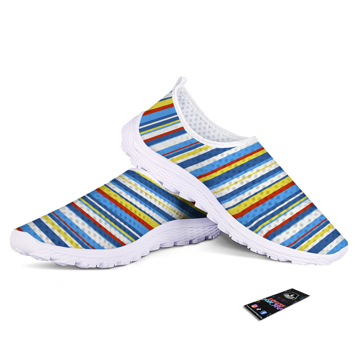 Stripe Autism Awareness Color Print Pattern Nurse Shoes-grizzshop