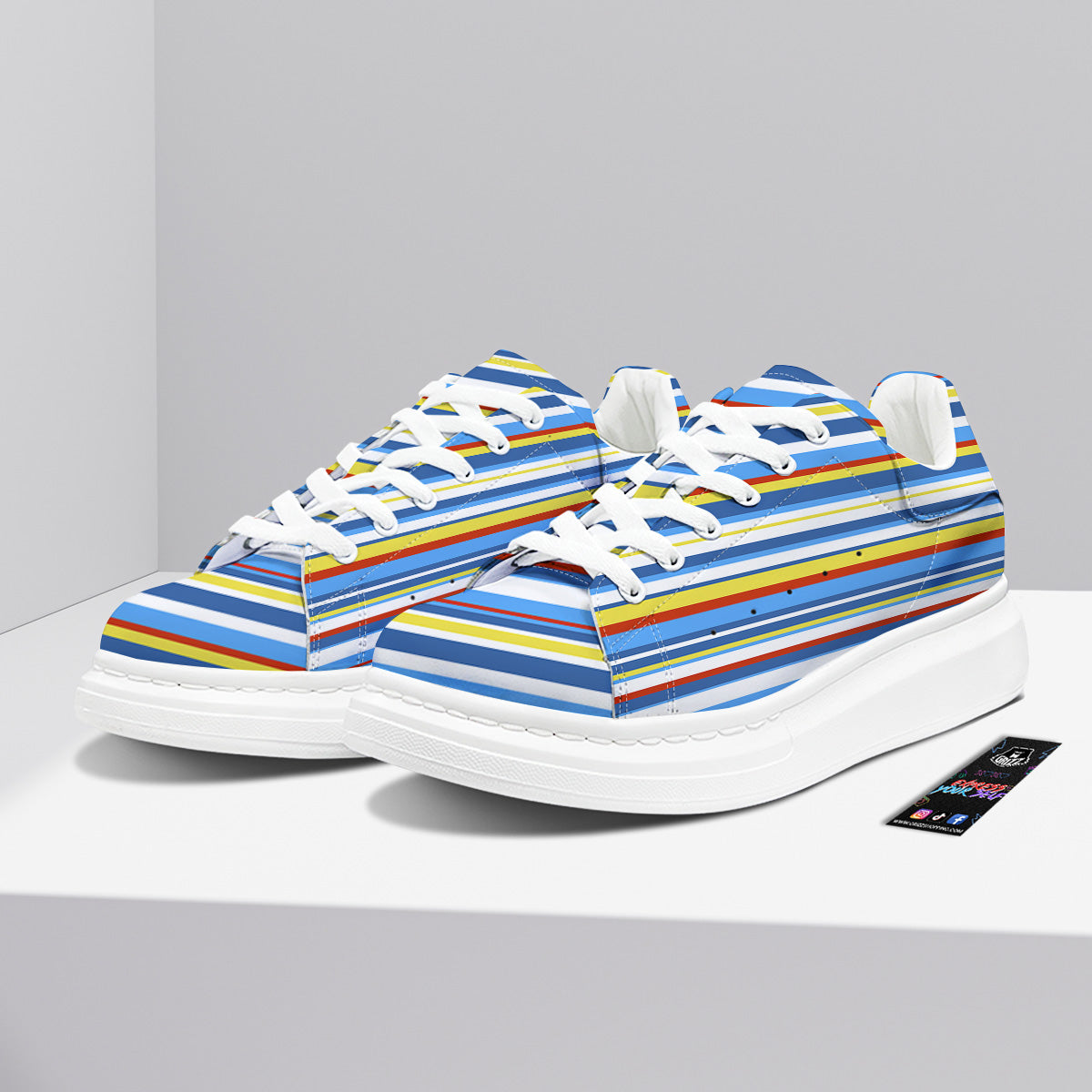Stripe Autism Awareness Color Print Pattern Platform Shoes-grizzshop
