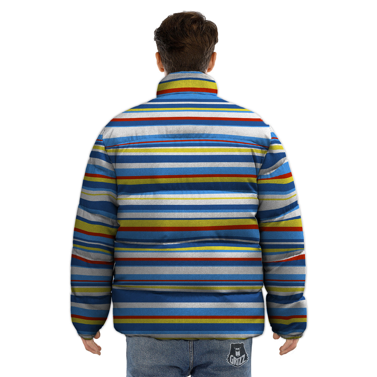Stripe Autism Awareness Color Print Pattern Puffer Jacket-grizzshop