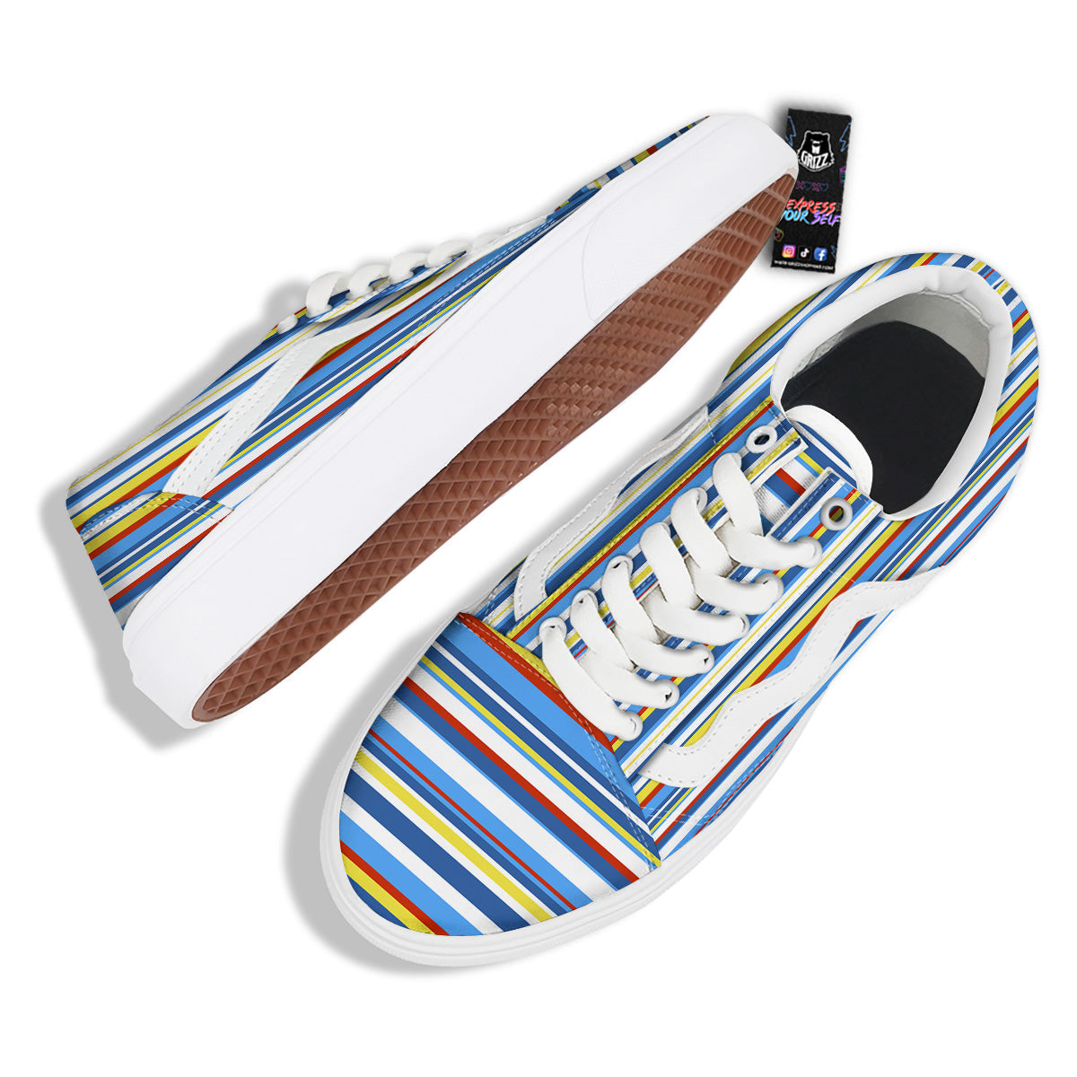 Stripe Autism Awareness Color Print Pattern Skate Shoes-grizzshop