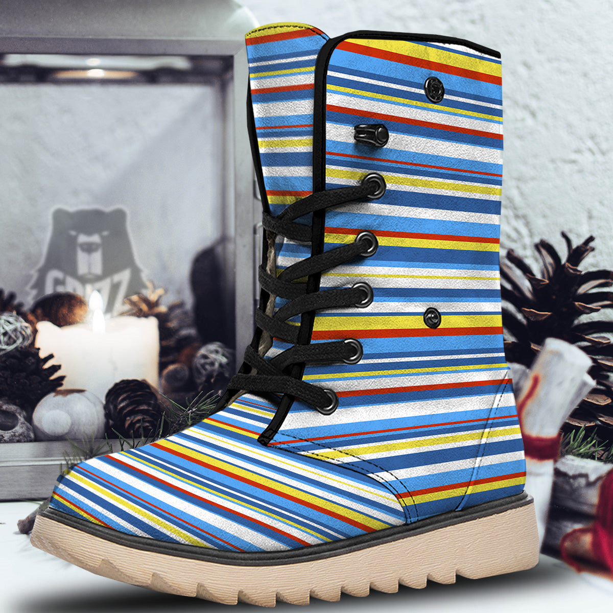 Stripe Autism Awareness Color Print Pattern Snow Boots-grizzshop