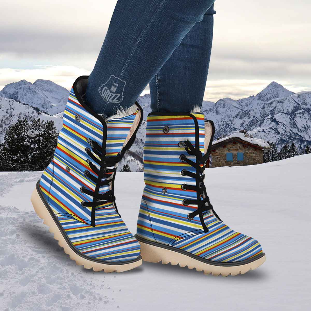 Stripe Autism Awareness Color Print Pattern Snow Boots-grizzshop