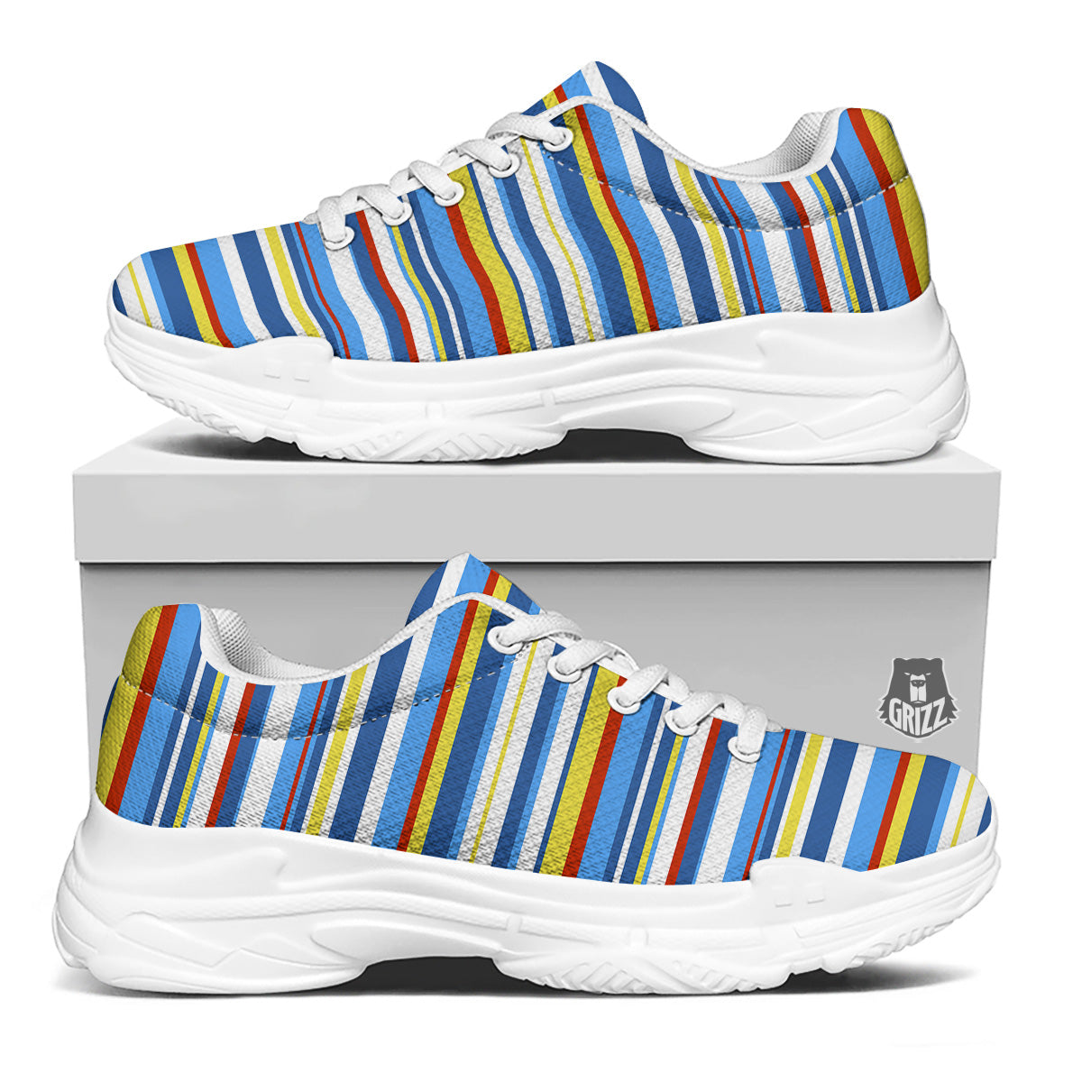Stripe Autism Awareness Color Print Pattern White Chunky Shoes-grizzshop