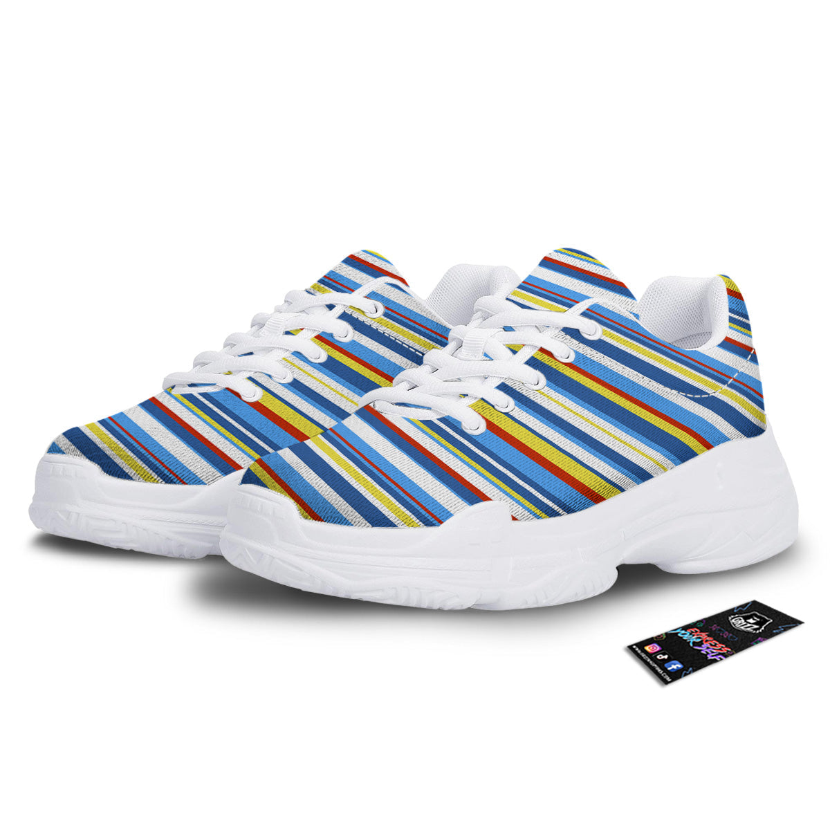 Stripe Autism Awareness Color Print Pattern White Chunky Shoes-grizzshop