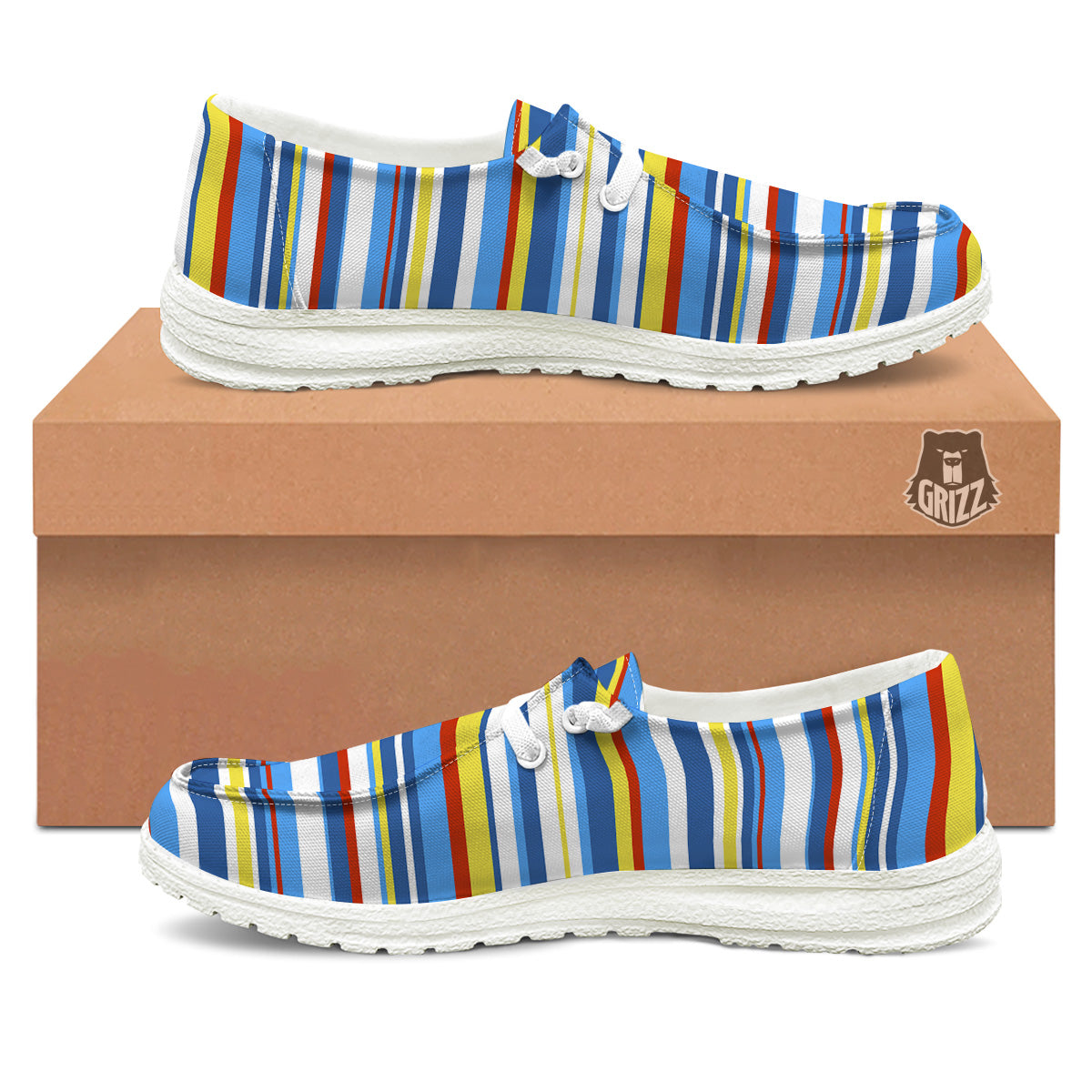 Stripe Autism Awareness Color Print Pattern White Loafers-grizzshop