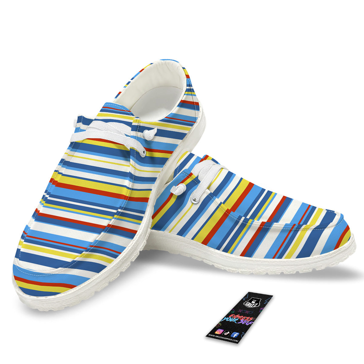 Stripe Autism Awareness Color Print Pattern White Loafers-grizzshop