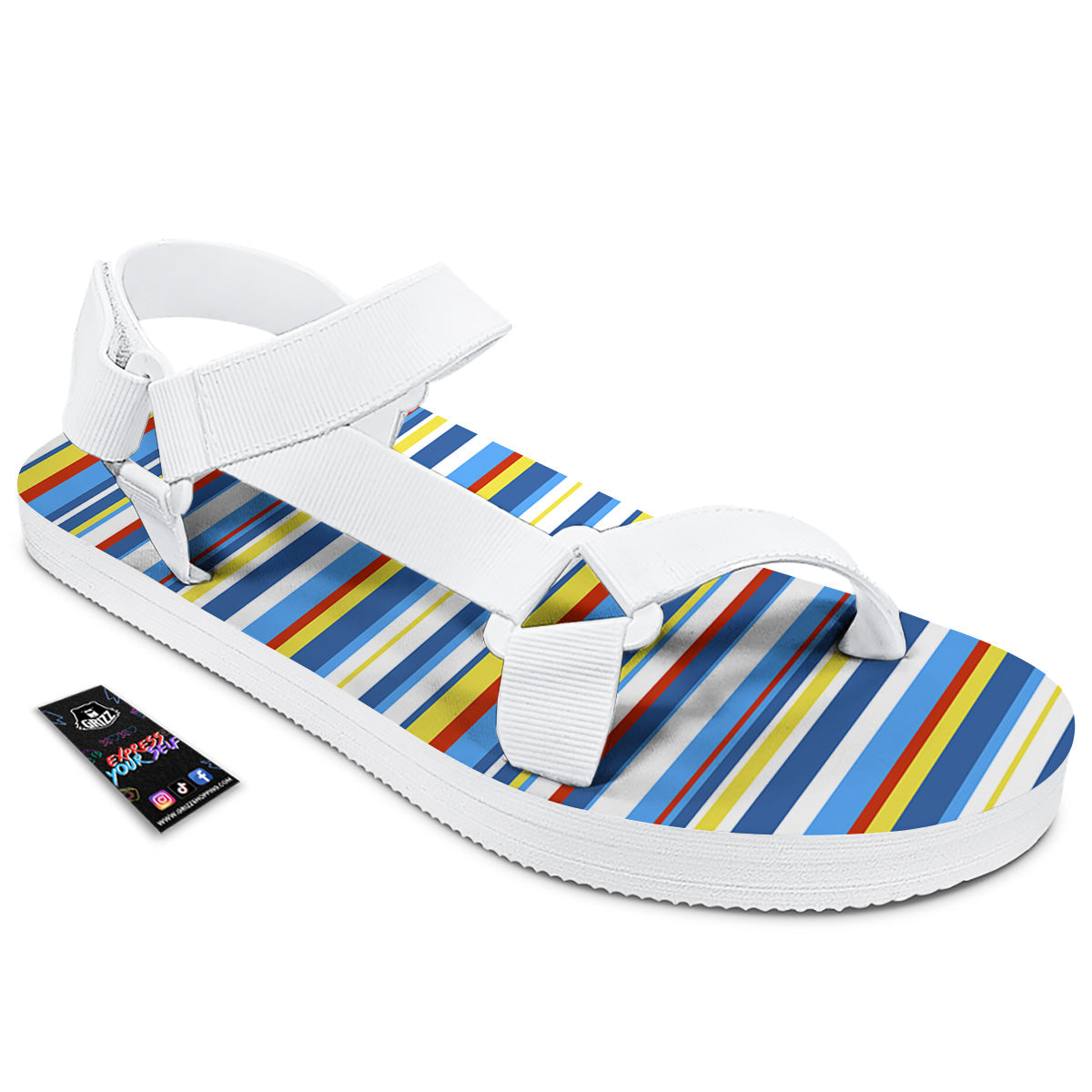 Stripe Autism Awareness Color Print Pattern White Open Toe Sandals-grizzshop